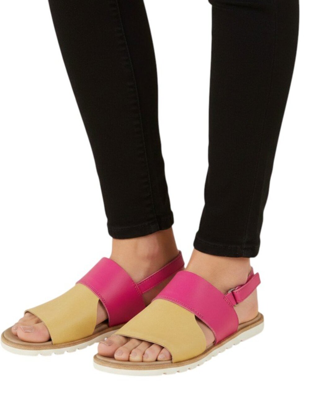 SOREL Pink Cut Out Ella Ii Round Toe Leather Slingback Sandals, US6.5
